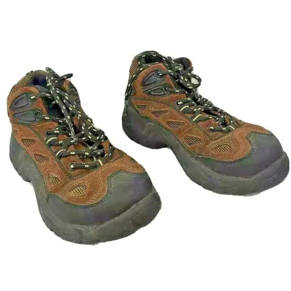 Brazos Work Force Series Boys Boots Brown Black Mid Top Lace Up Leather 6 M